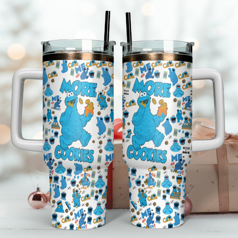 Cookie Monster Sesame Street TV Series Custom Stanley Quencher 40oz Stainless Steel Tumbler With Handle - Threewoofs - Image 4