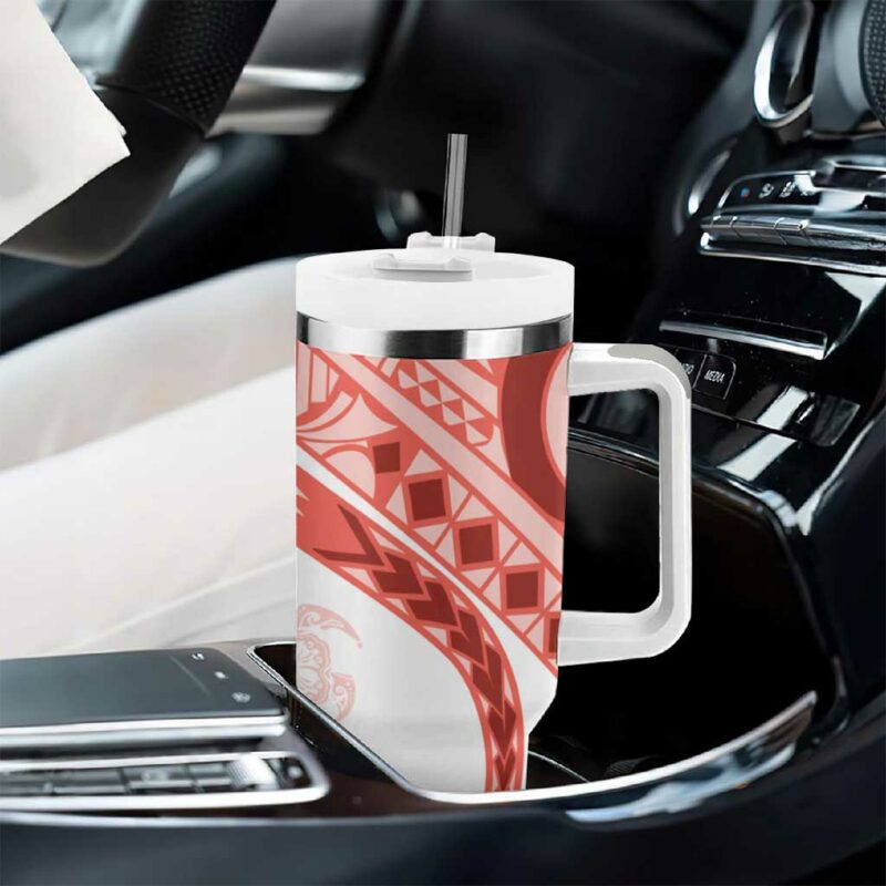 Coral Red Polynesian Tribal Turtle Floral Custom Stanley Quencher 40oz Stainless Steel Tumbler With Handle - Threewoofs - Image 8