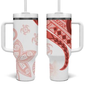 Coral Red Polynesian Tribal Turtle Floral Custom Stanley Quencher 40oz Stainless Steel Tumbler With Handle - Threewoofs
