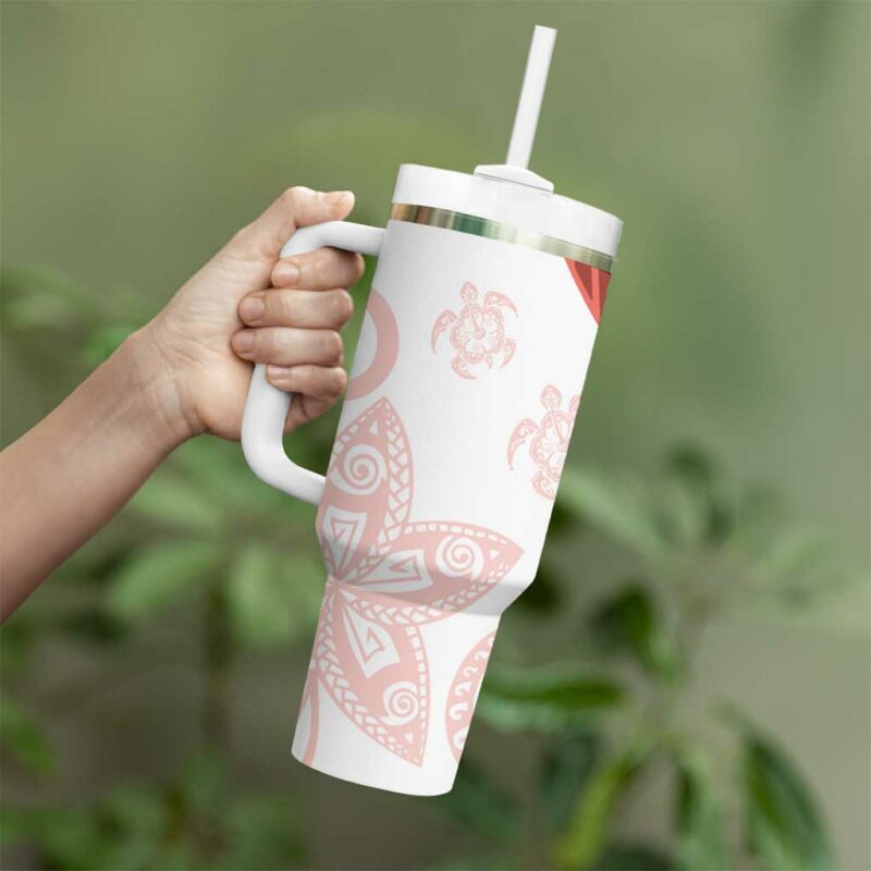Coral Red Polynesian Tribal Turtle Floral Custom Stanley Quencher 40oz Stainless Steel Tumbler With Handle - Threewoofs - Image 3