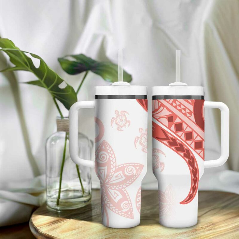 Coral Red Polynesian Tribal Turtle Floral Custom Stanley Quencher 40oz Stainless Steel Tumbler With Handle - Threewoofs - Image 9