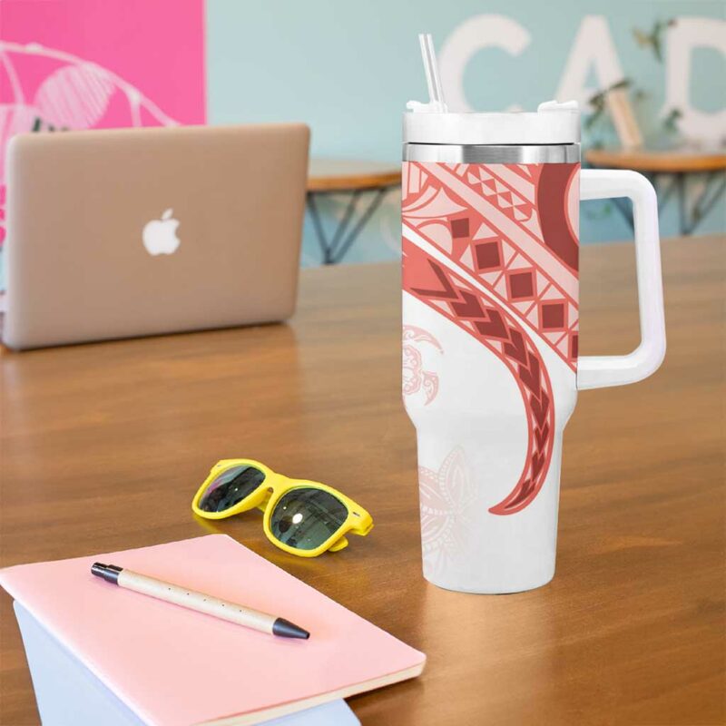 Coral Red Polynesian Tribal Turtle Floral Custom Stanley Quencher 40oz Stainless Steel Tumbler With Handle - Threewoofs - Image 5