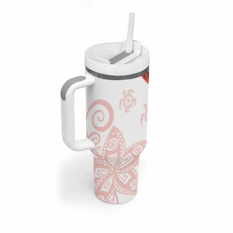 Coral Red Polynesian Tribal Turtle Floral Custom Stanley Quencher 40oz Stainless Steel Tumbler With Handle - Threewoofs - Image 2