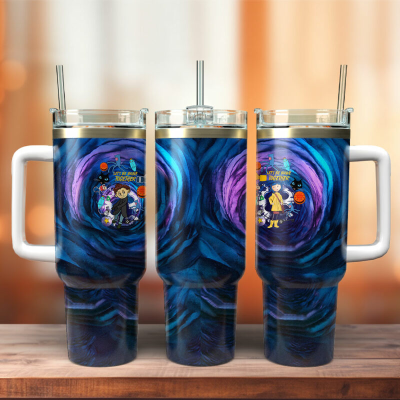 Coraline Cartoon Custom Stanley Quencher 40oz Stainless Steel Tumbler With Handle - Threewoofs