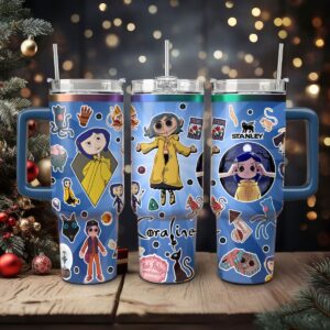 Coraline Cartoon Custom Stanley Quencher 40oz Stainless Steel Tumbler With Handle - Threewoofs