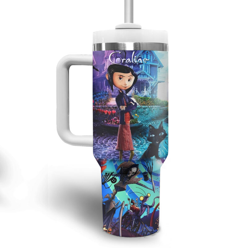 Coraline Cartoon Custom Stanley Quencher 40oz Stainless Steel Tumbler With Handle - Threewoofs - Image 4