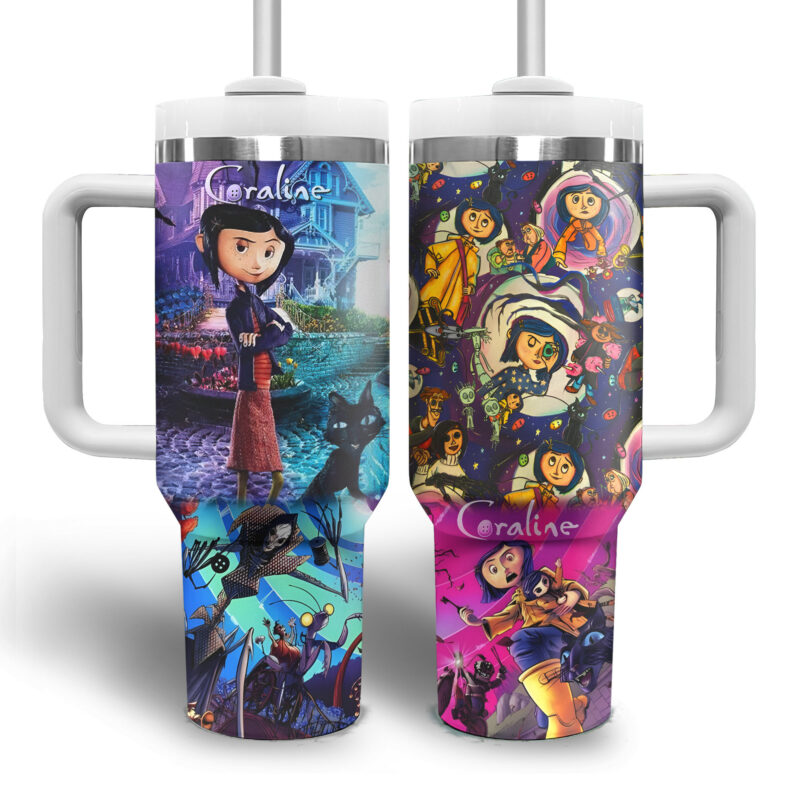 Coraline Cartoon Custom Stanley Quencher 40oz Stainless Steel Tumbler With Handle - Threewoofs - Image 3