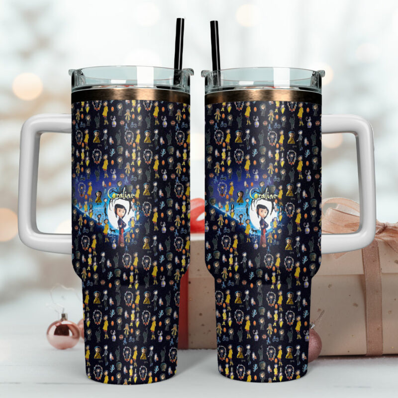 Coraline Cartoon Custom Stanley Quencher 40oz Stainless Steel Tumbler With Handle - Threewoofs - Image 4