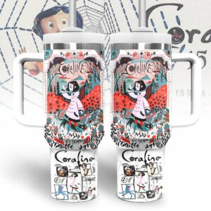 Coraline Cartoon Custom Stanley Quencher 40oz Stainless Steel Tumbler With Handle - Threewoofs