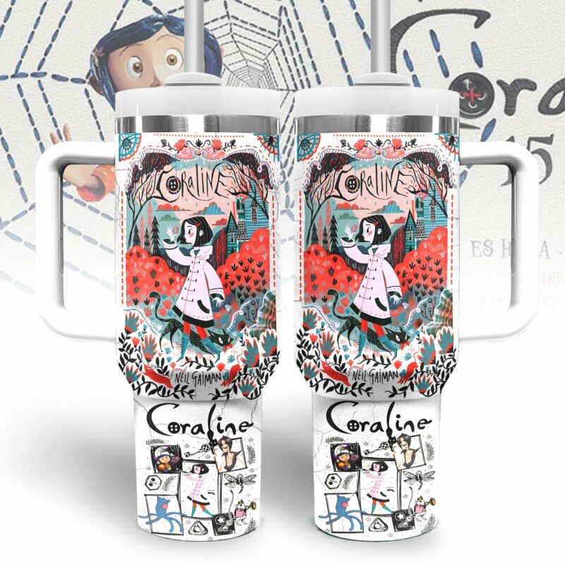 Coraline Cartoon Custom Stanley Quencher 40oz Stainless Steel Tumbler With Handle - Threewoofs