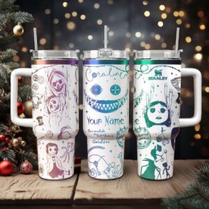 Coraline Cartoon Custom Stanley Quencher 40oz Stainless Steel Tumbler With Handle - Threewoofs