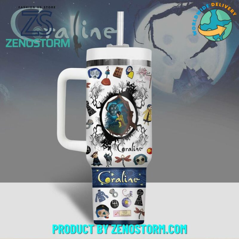 Coraline Cartoon Custom Stanley Quencher 40oz Stainless Steel Tumbler With Handle - Threewoofs - Image 2