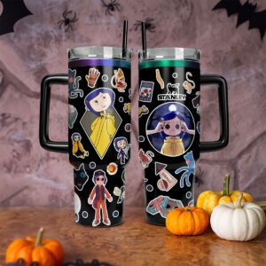 Coraline Cartoon Custom Stanley Quencher 40oz Stainless Steel Tumbler With Handle - Threewoofs