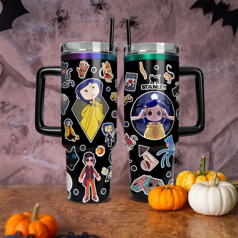 Coraline Cartoon Custom Stanley Quencher 40oz Stainless Steel Tumbler With Handle - Threewoofs