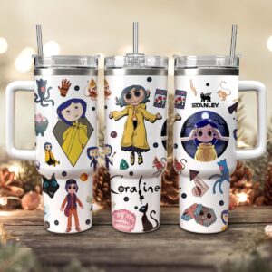 Coraline Cartoon Custom Stanley Quencher 40oz Stainless Steel Tumbler With Handle - Threewoofs
