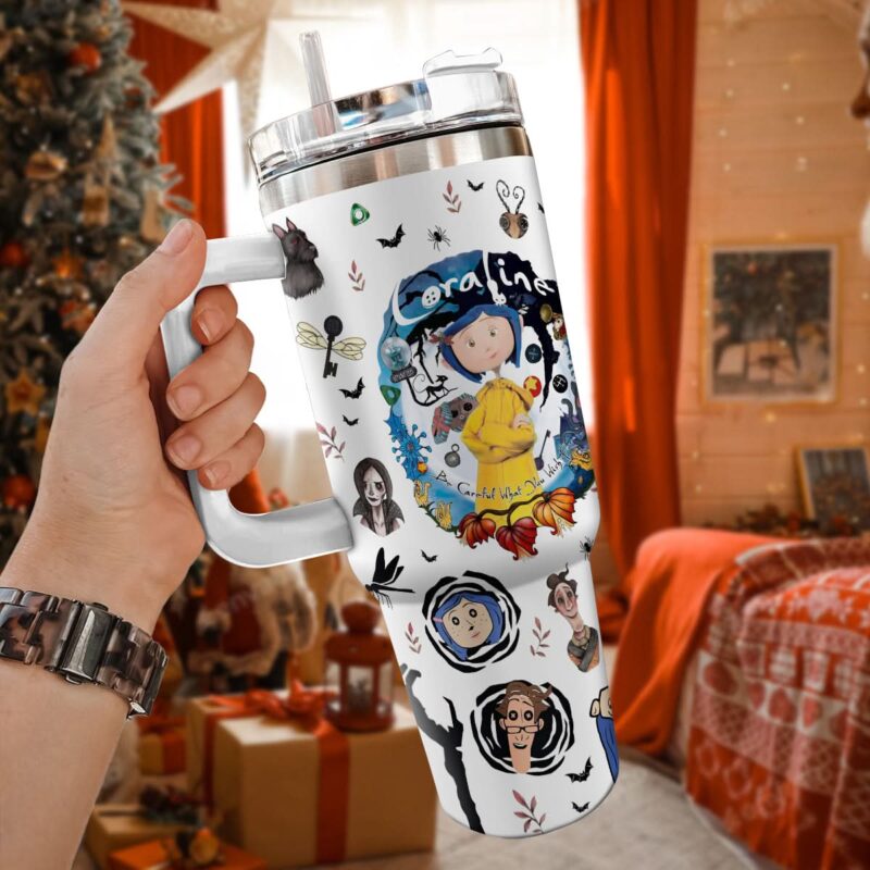 Coraline Cartoon Custom Stanley Quencher 40oz Stainless Steel Tumbler With Handle - Threewoofs - Image 2