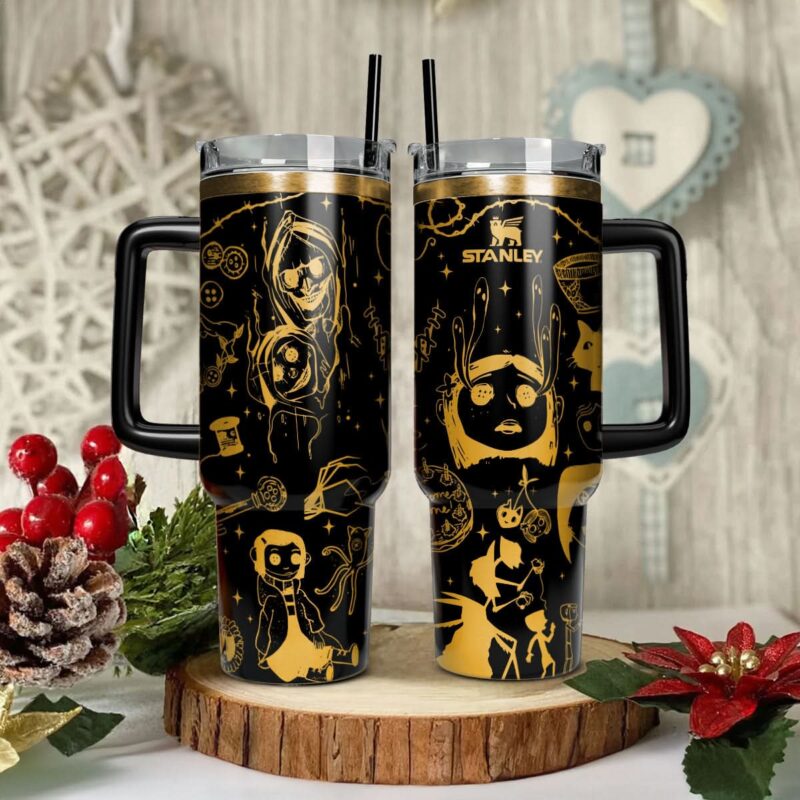 Coraline Cartoon Custom Stanley Quencher 40oz Stainless Steel Tumbler With Handle - Threewoofs
