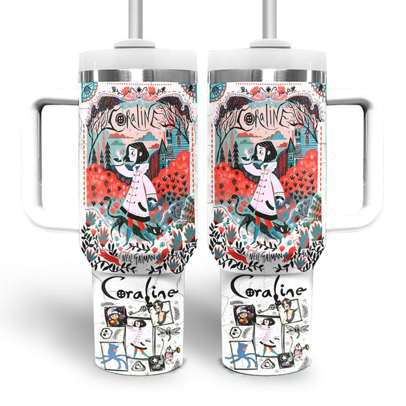 Coraline Cartoon Custom Stanley Quencher 40oz Stainless Steel Tumbler With Handle - Threewoofs - Image 3
