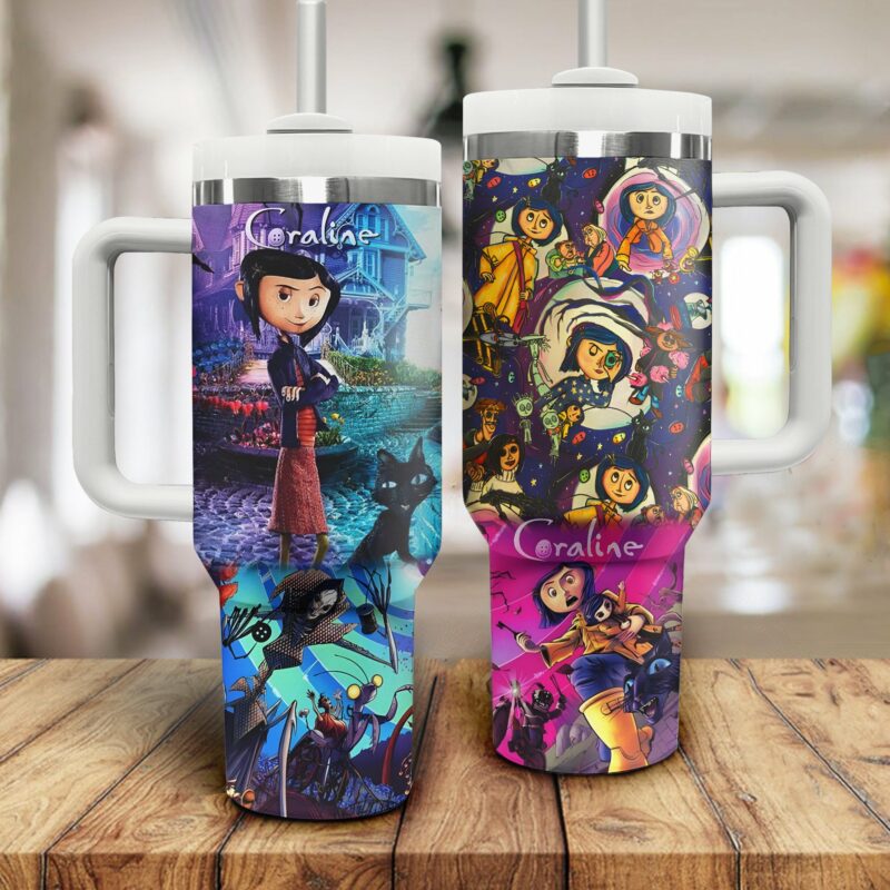 Coraline Cartoon Custom Stanley Quencher 40oz Stainless Steel Tumbler With Handle - Threewoofs - Image 2