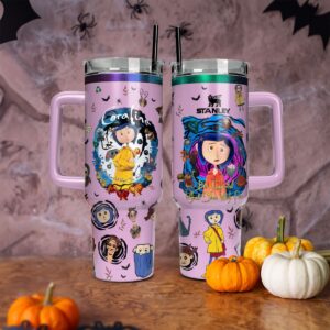 Coraline Cartoon Custom Stanley Quencher 40oz Stainless Steel Tumbler With Handle - Threewoofs