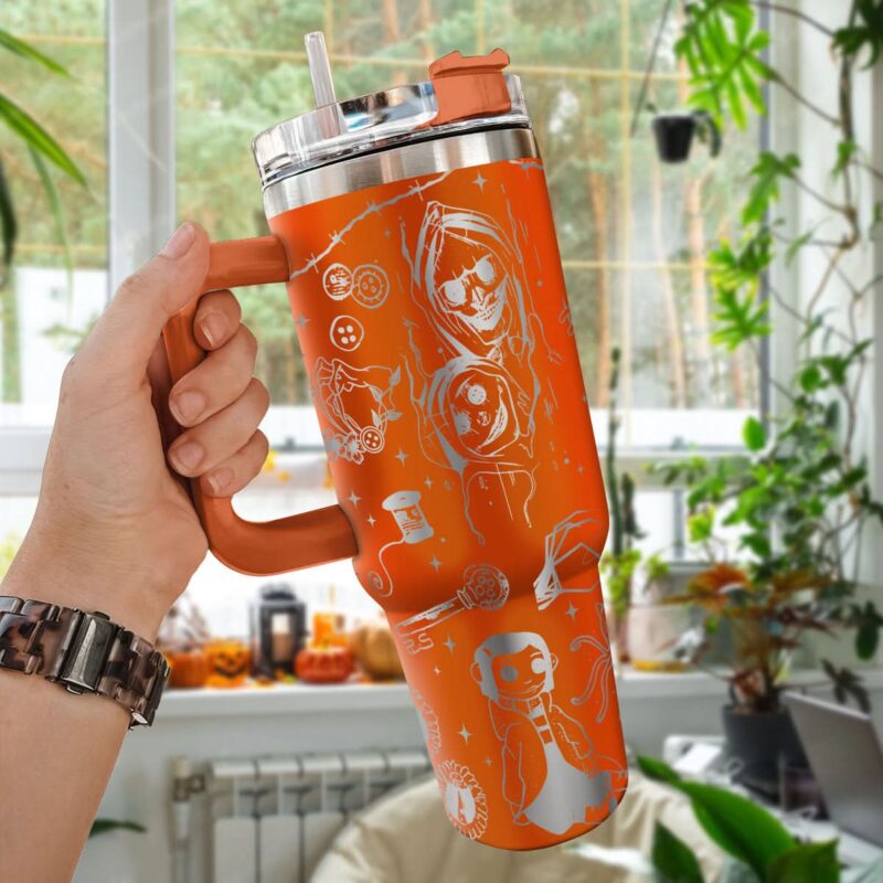 Coraline Cartoon Custom Stanley Quencher 40oz Stainless Steel Tumbler With Handle - Threewoofs