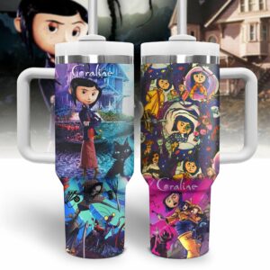 Coraline Cartoon Custom Stanley Quencher 40oz Stainless Steel Tumbler With Handle - Threewoofs