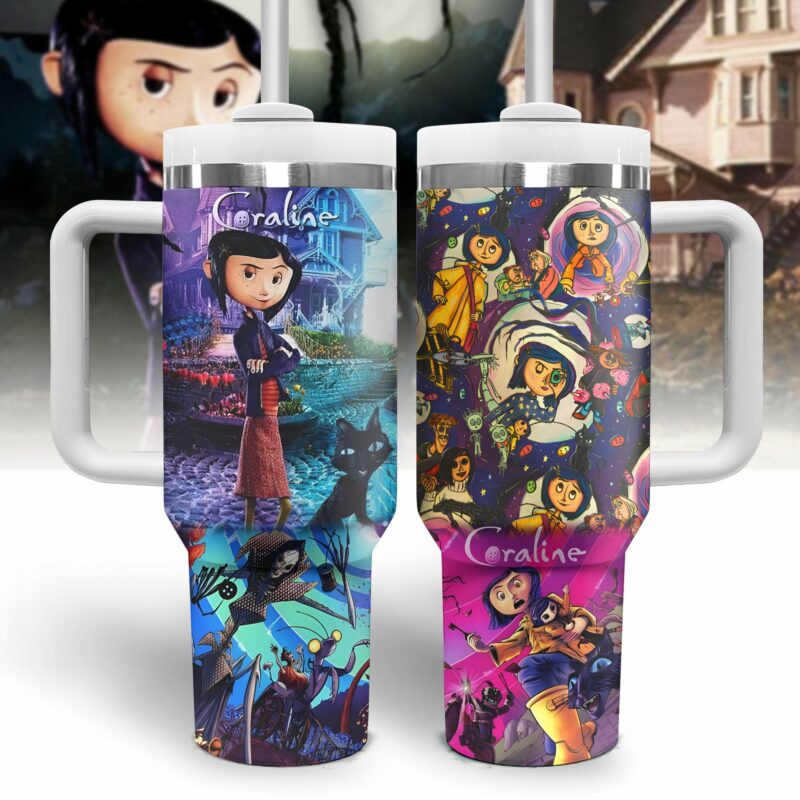 Coraline Cartoon Custom Stanley Quencher 40oz Stainless Steel Tumbler With Handle - Threewoofs