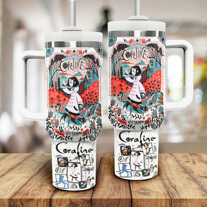 Coraline Cartoon Custom Stanley Quencher 40oz Stainless Steel Tumbler With Handle - Threewoofs - Image 2