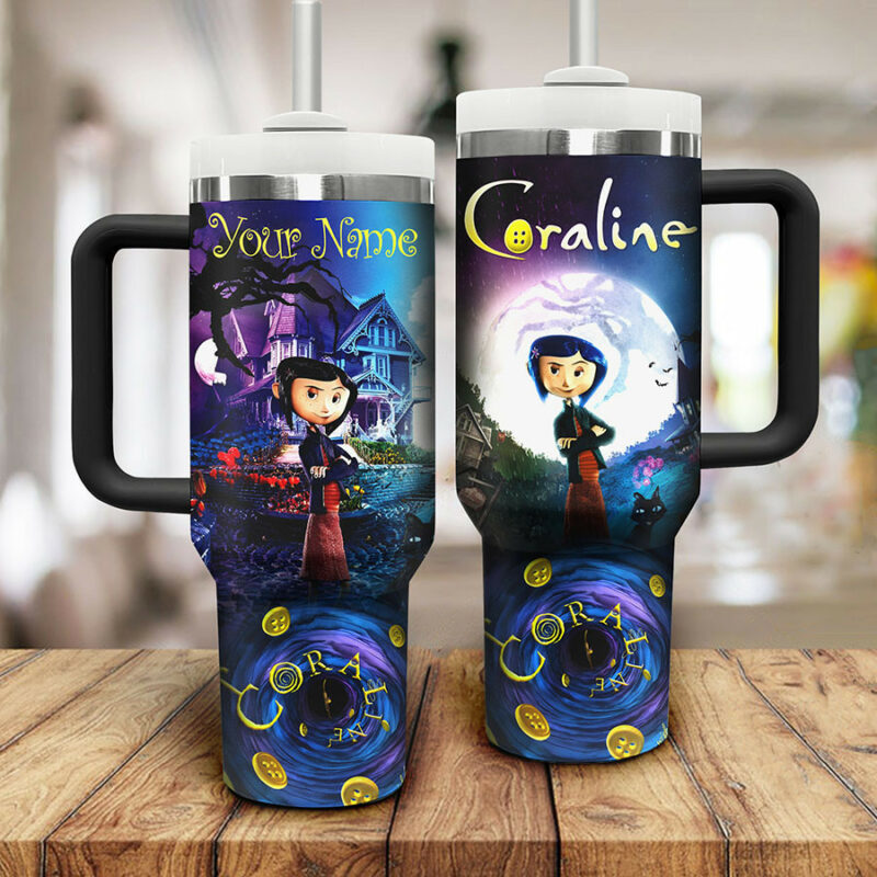 Coraline Cartoon Custom Stanley Quencher 40oz Stainless Steel Tumbler With Handle - Threewoofs - Image 2