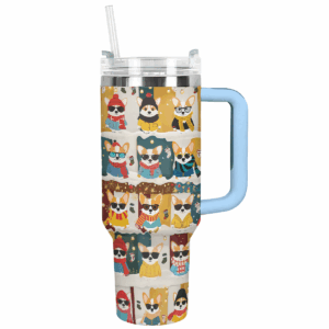 Corgi Winter Fashion Christmas Custom Stanley Quencher 40oz Stainless Steel Tumbler With Handle - Threewoofs