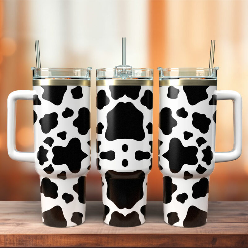Cow Animal Custom Stanley Quencher 40oz Stainless Steel Tumbler With Handle - Threewoofs