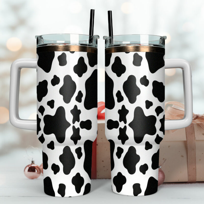 Cow Animal Custom Stanley Quencher 40oz Stainless Steel Tumbler With Handle - Threewoofs - Image 4