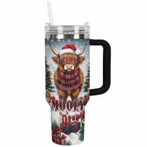 Cow Christmas Custom Stanley Quencher 40oz Stainless Steel Tumbler With Handle - Threewoofs