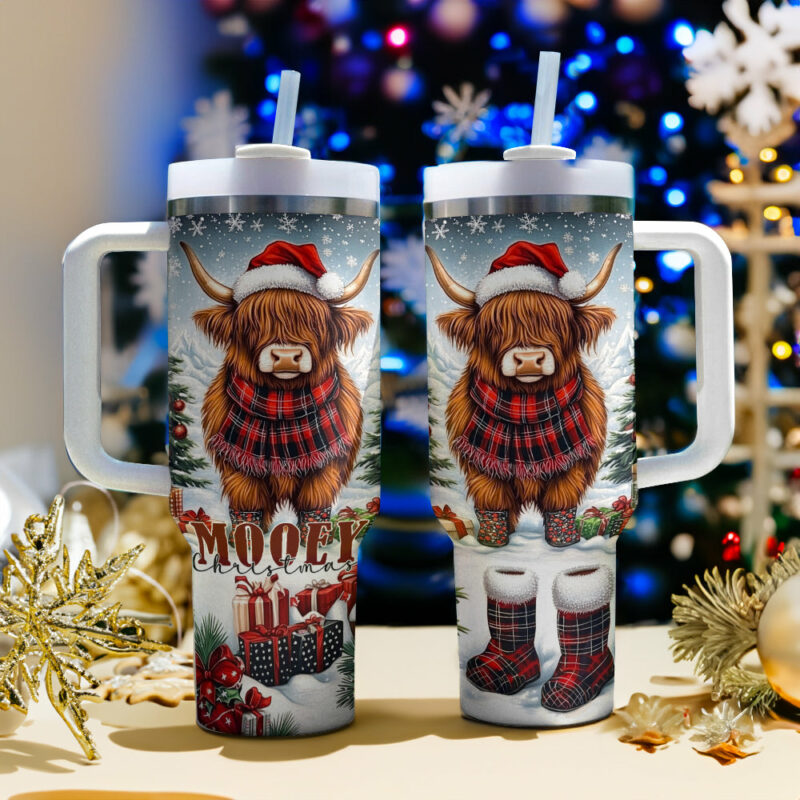 Cow Christmas Custom Stanley Quencher 40oz Stainless Steel Tumbler With Handle - Threewoofs - Image 2