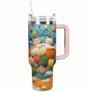 Cozy Cat Cushion Custom Stanley Quencher 40oz Stainless Steel Tumbler With Handle - Threewoofs
