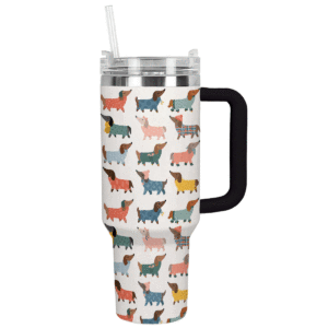 Cozy Dachshund Sweater Christmas Custom Stanley Quencher 40oz Stainless Steel Tumbler With Handle - Threewoofs