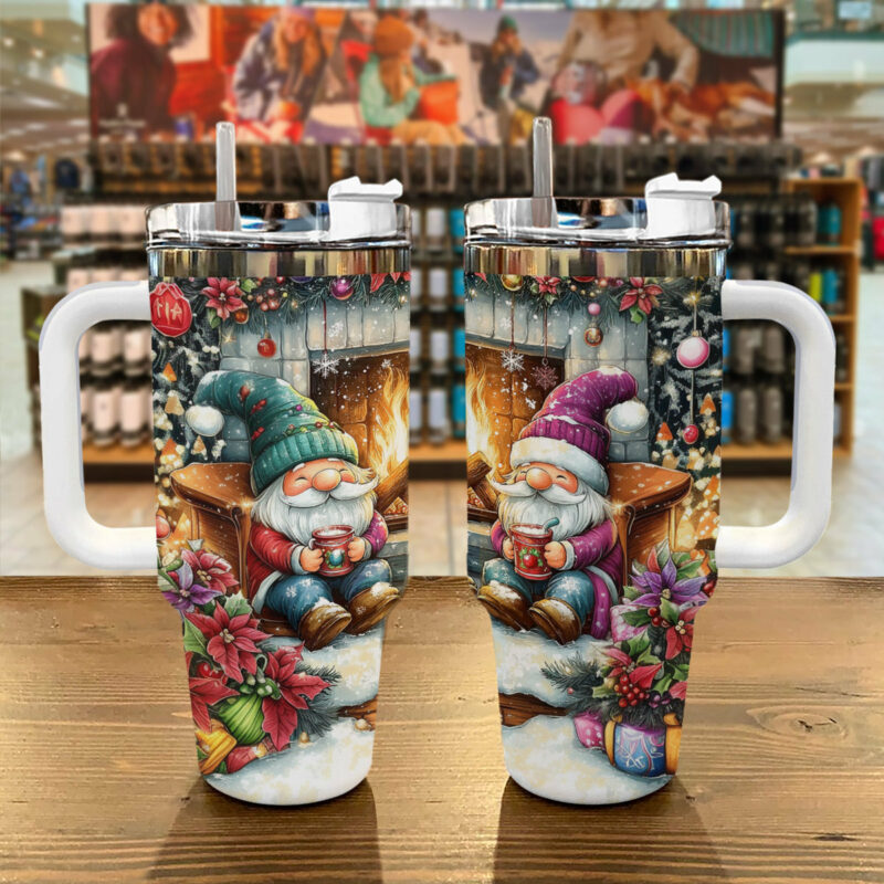 Cozy Gnome Christmas Custom Stanley Quencher 40oz Stainless Steel Tumbler With Handle - Threewoofs - Image 2