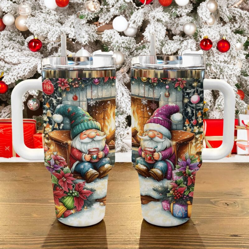 Cozy Gnome Christmas Custom Stanley Quencher 40oz Stainless Steel Tumbler With Handle - Threewoofs - Image 3