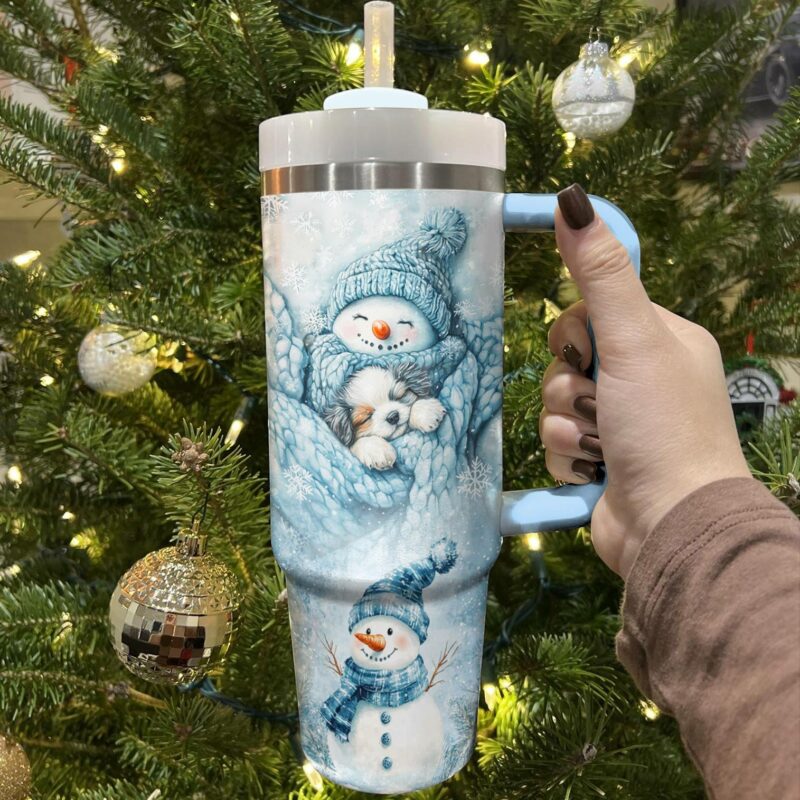 Cozy Snowman Christmas Custom Stanley Quencher 40oz Stainless Steel Tumbler With Handle - Threewoofs - Image 3