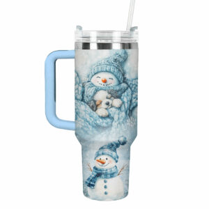 Cozy Snowman Christmas Custom Stanley Quencher 40oz Stainless Steel Tumbler With Handle - Threewoofs