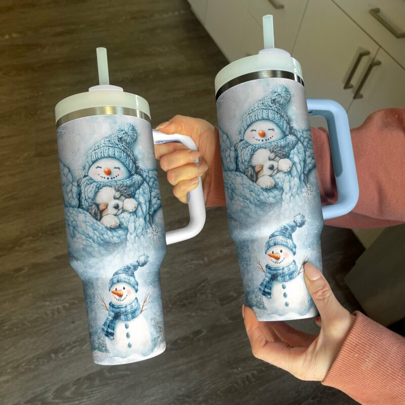 Cozy Snowman Christmas Custom Stanley Quencher 40oz Stainless Steel Tumbler With Handle - Threewoofs - Image 2