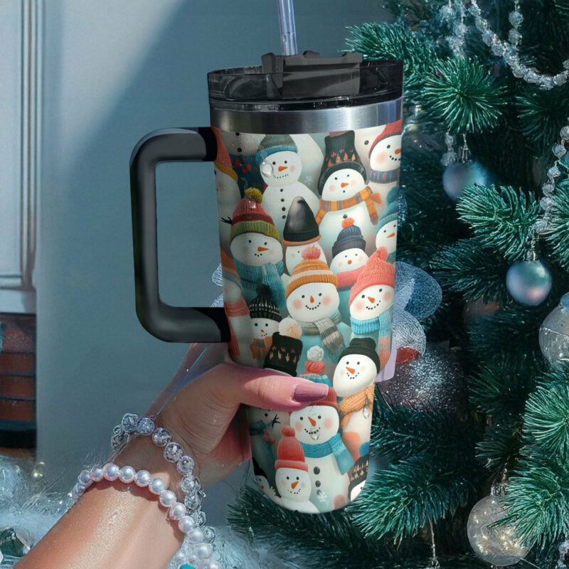 Cozy Snowmen Christmas Custom Stanley Quencher 40oz Stainless Steel Tumbler With Handle - Threewoofs - Image 3