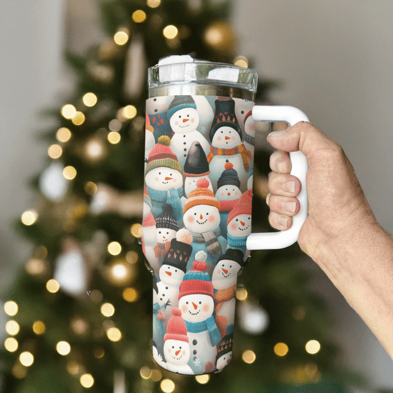 Cozy Snowmen Christmas Custom Stanley Quencher 40oz Stainless Steel Tumbler With Handle - Threewoofs - Image 2