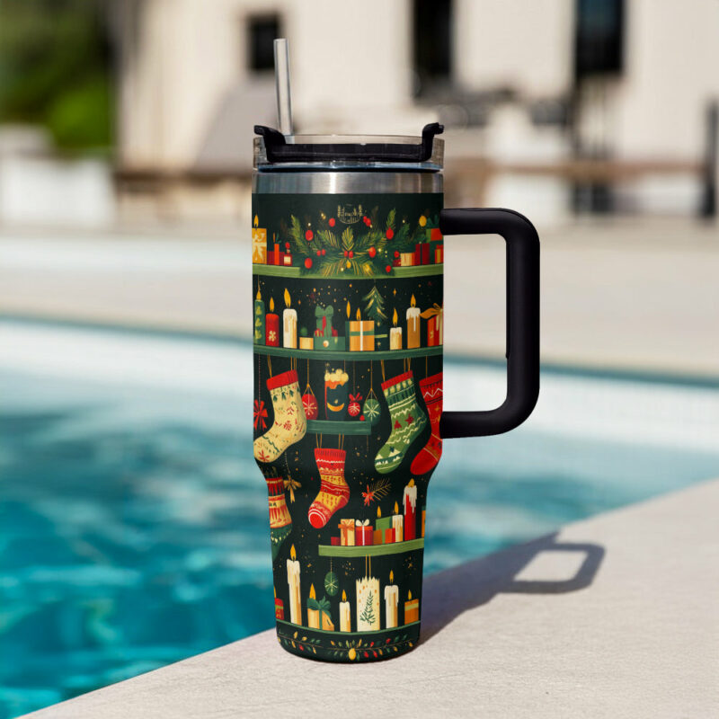 Cozy Stocking Christmas Custom Stanley Quencher 40oz Stainless Steel Tumbler With Handle - Threewoofs - Image 3