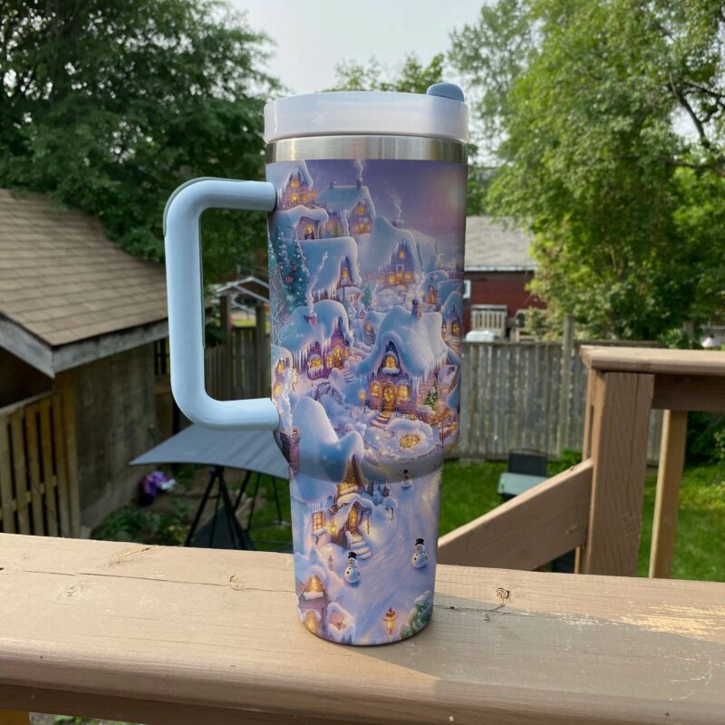 Cozy Winter Wonderland Christmas Custom Stanley Quencher 40oz Stainless Steel Tumbler With Handle - Threewoofs - Image 3