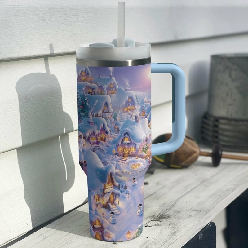 Cozy Winter Wonderland Christmas Custom Stanley Quencher 40oz Stainless Steel Tumbler With Handle - Threewoofs - Image 2