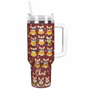 Cozy Yellow Corgi Christmas Custom Stanley Quencher 40oz Stainless Steel Tumbler With Handle - Threewoofs