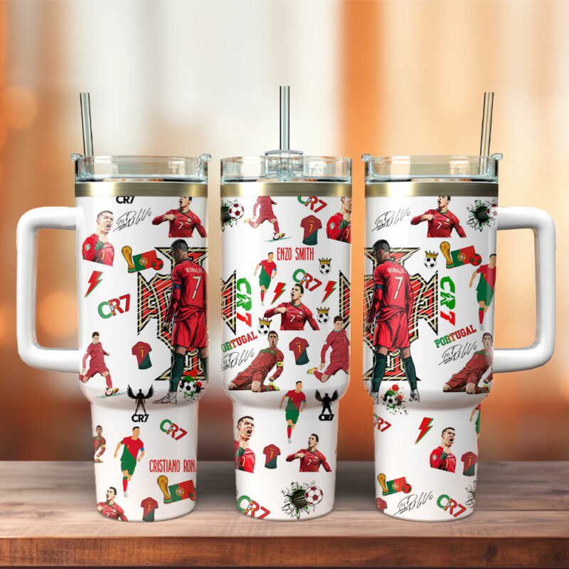 Cristiano Ronaldo CR7 Sports Custom Stanley Quencher 40oz Stainless Steel Tumbler With Handle - Threewoofs