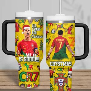 Cristiano Ronaldo Sports Custom Stanley Quencher 40oz Stainless Steel Tumbler With Handle - Threewoofs