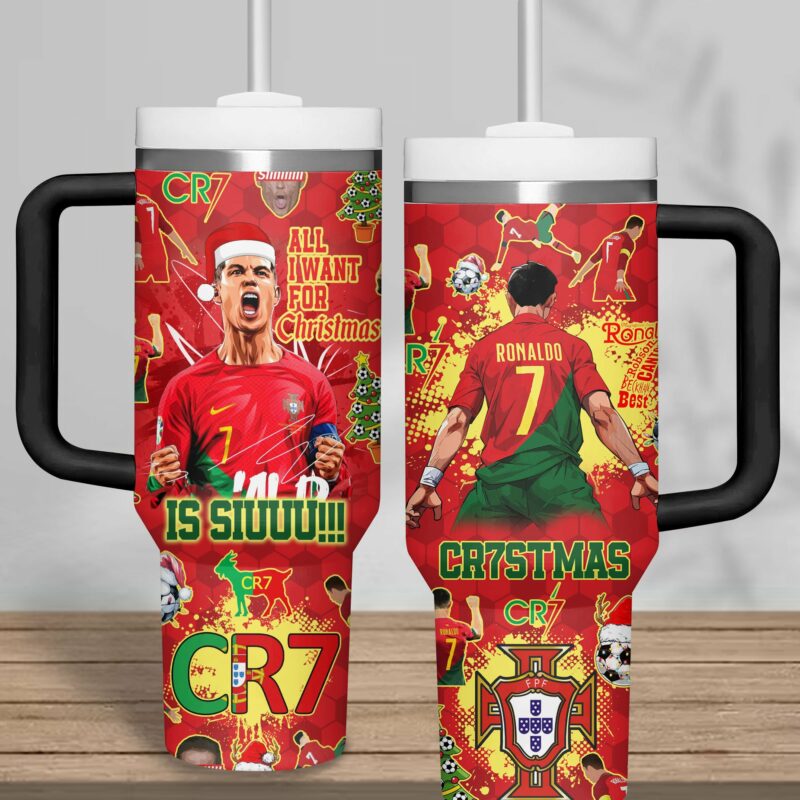 Cristiano Ronaldo Sports Custom Stanley Quencher 40oz Stainless Steel Tumbler With Handle - Threewoofs